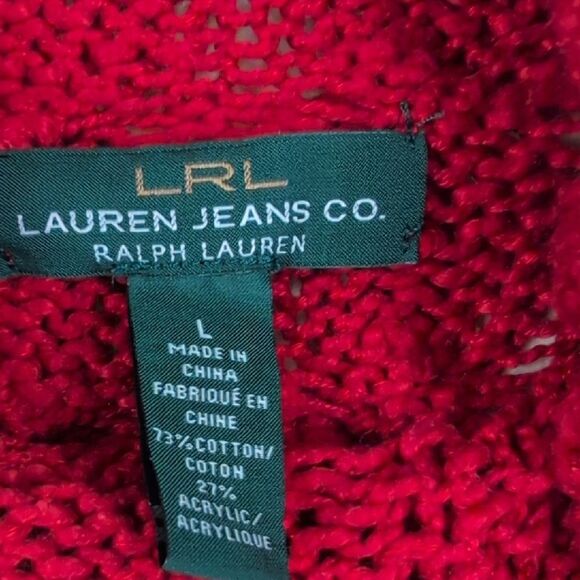 Ralph Lauren Cable Knit Mock Neck Fishermans Sweater Madison Red Size L - Picture 2 of 9